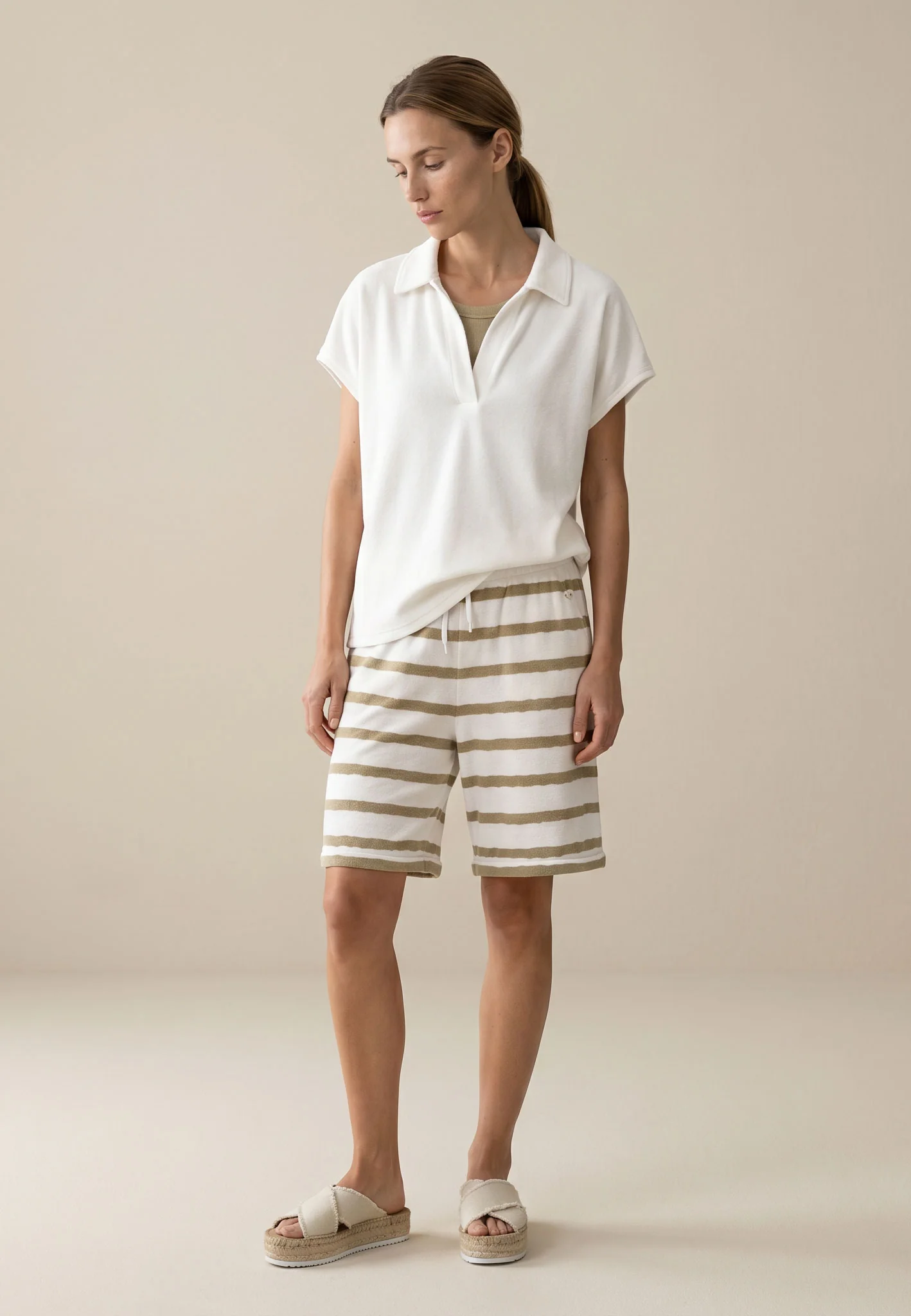 Shorts aus Baumwolle in Frottee-Optik mit Streifenmuster - Image 8