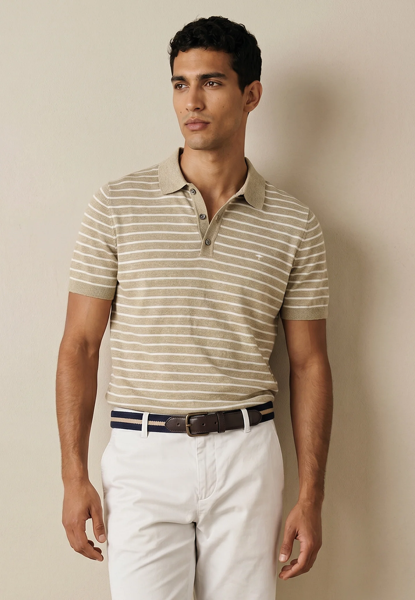 Strickpoloshirt aus Baumwoll-Leinen-Mix mit Streifenmuster - Image 11