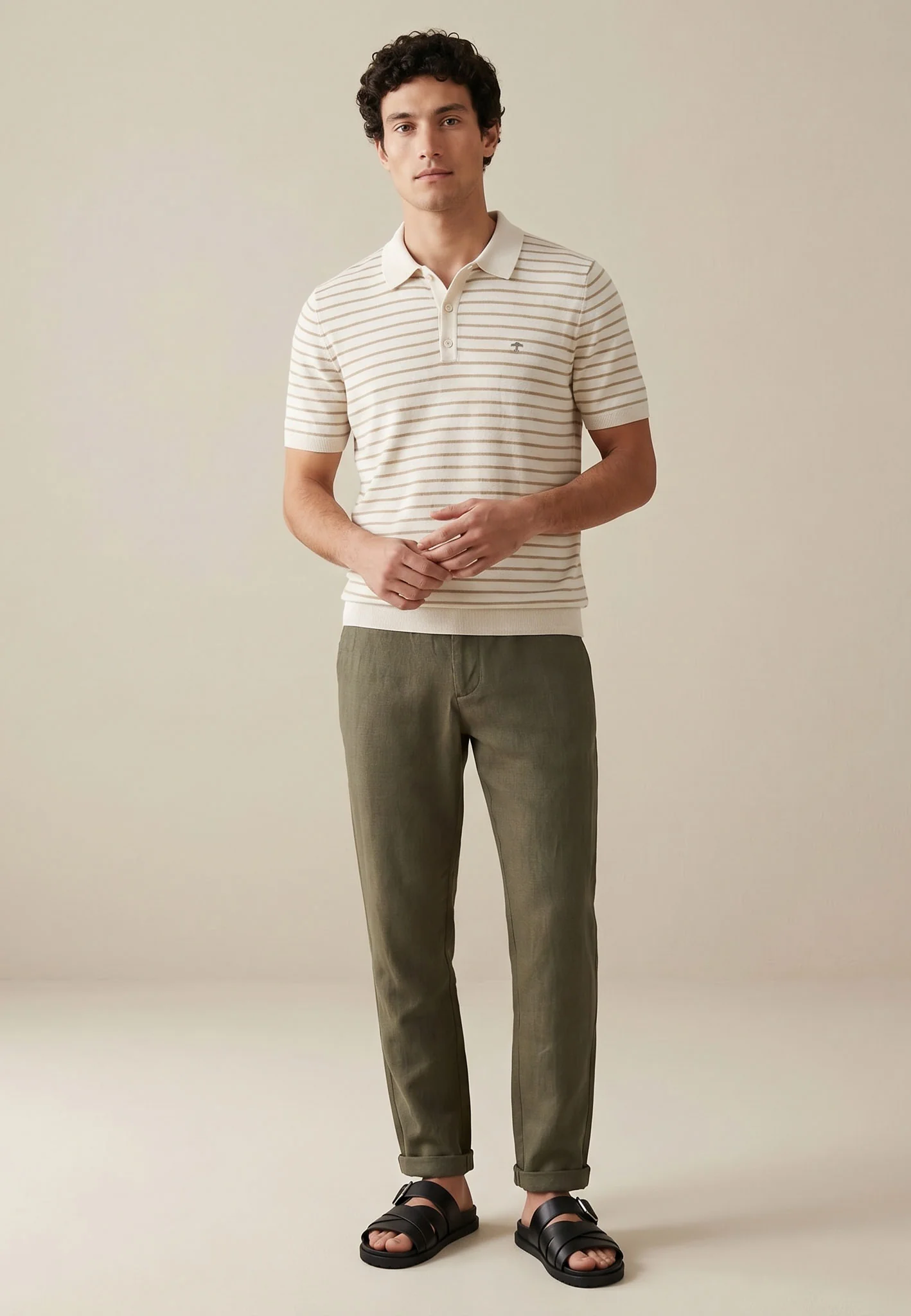 Strickpoloshirt aus Baumwoll-Leinen-Mix mit Streifenmuster - Image 2
