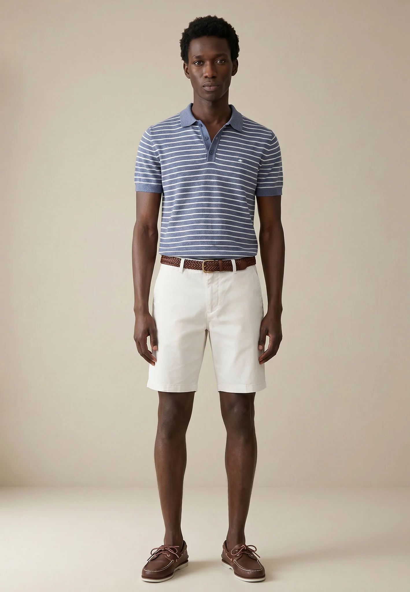 Strickpoloshirt aus Baumwoll-Leinen-Mix mit Streifenmuster - Image 7
