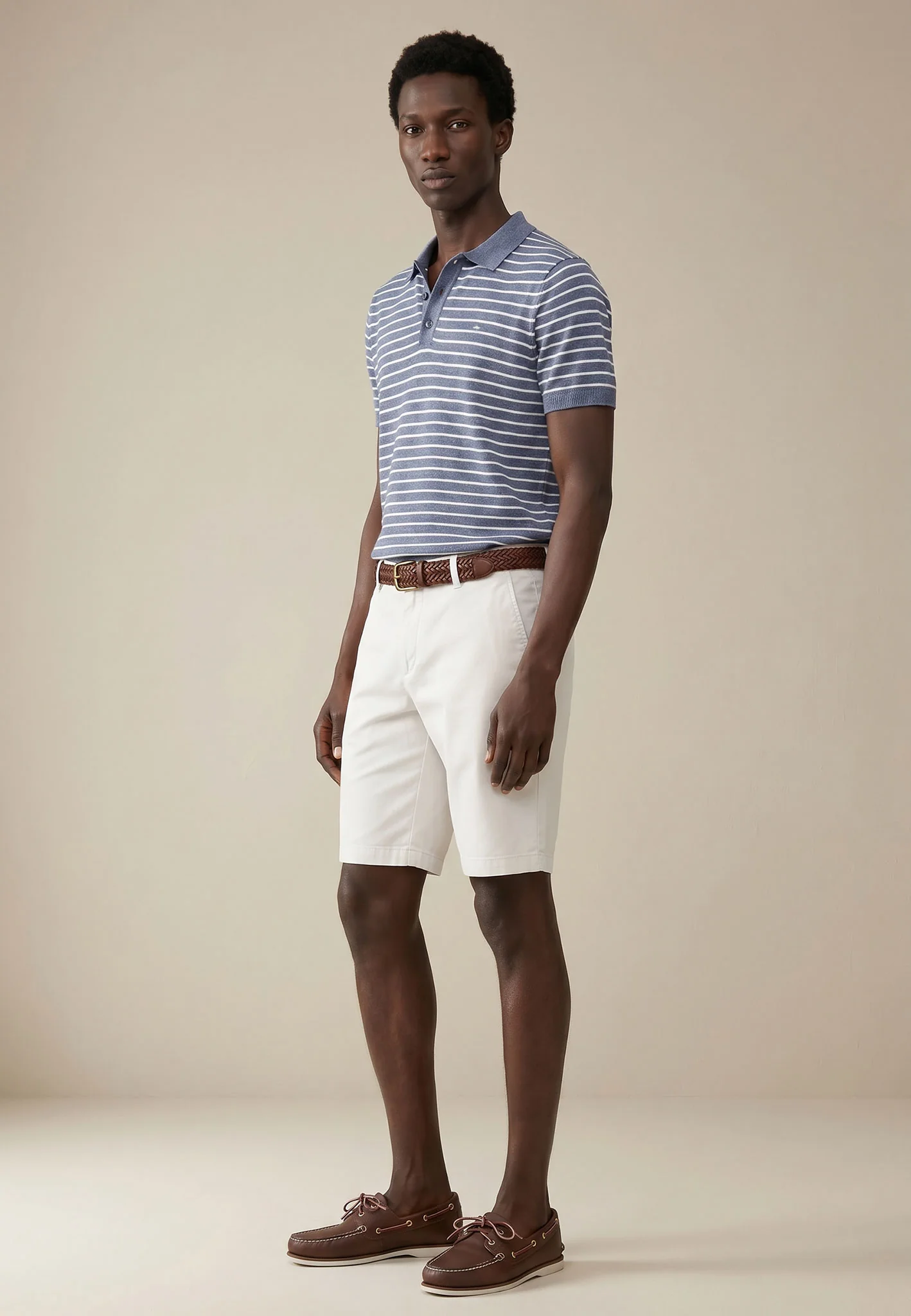 Strickpoloshirt aus Baumwoll-Leinen-Mix mit Streifenmuster - Image 8