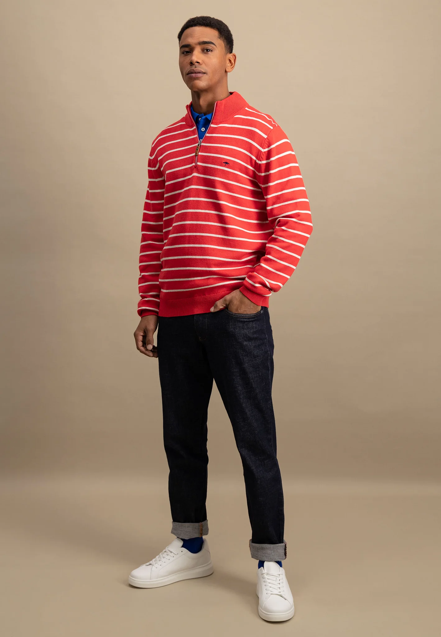 Strickpullover aus Baumwolle mit Troyer Kragen und Streifen - Image 8