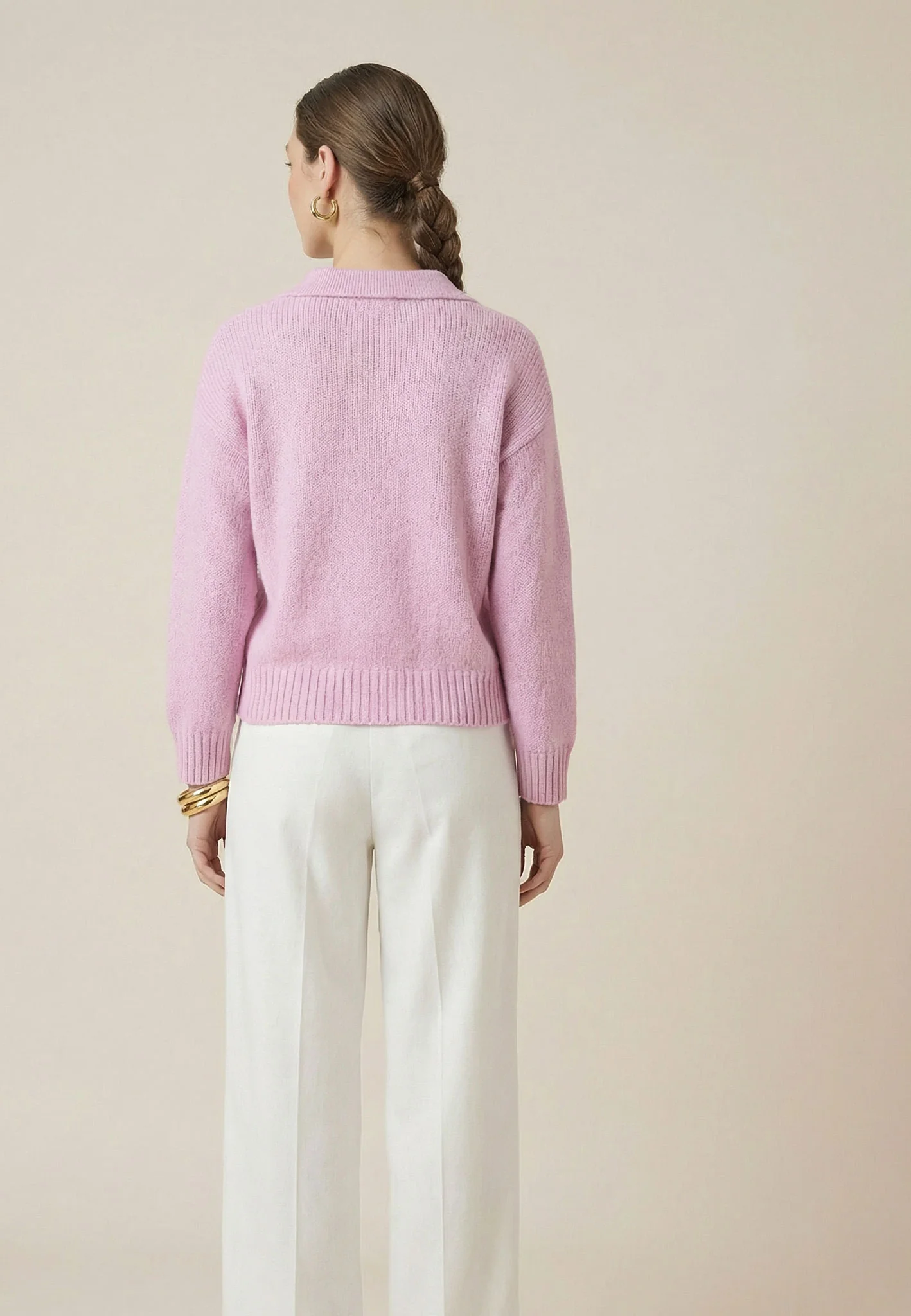 Strickpullover aus Baumwollmix mit V-Ausschnitt und Kragen - Image 3