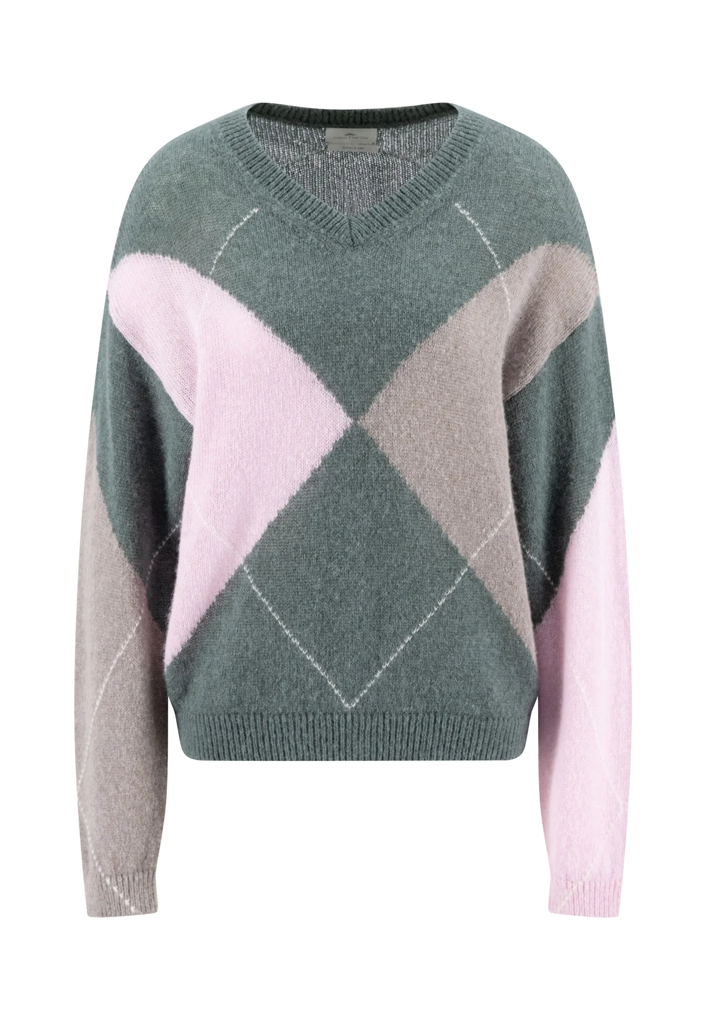 Strickpullover mit Wollmix und V-Ausschnitt im Rautendesign - Image 4