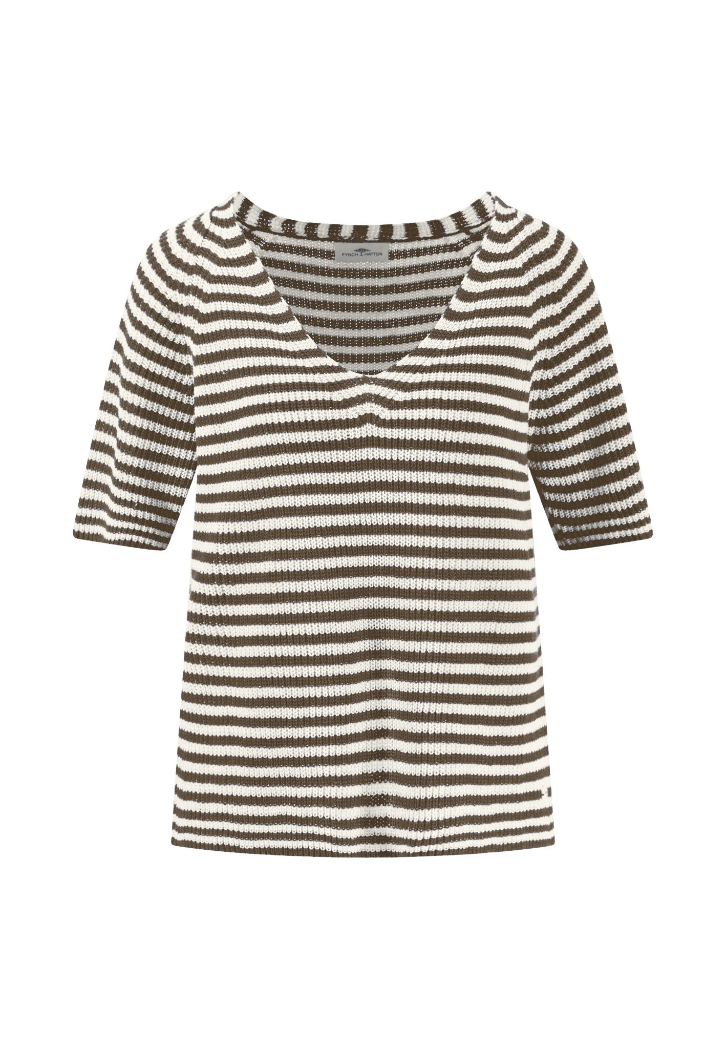 Strickshirt aus Leinen mit Streifenmuster und V-Ausschnitt - Image 4