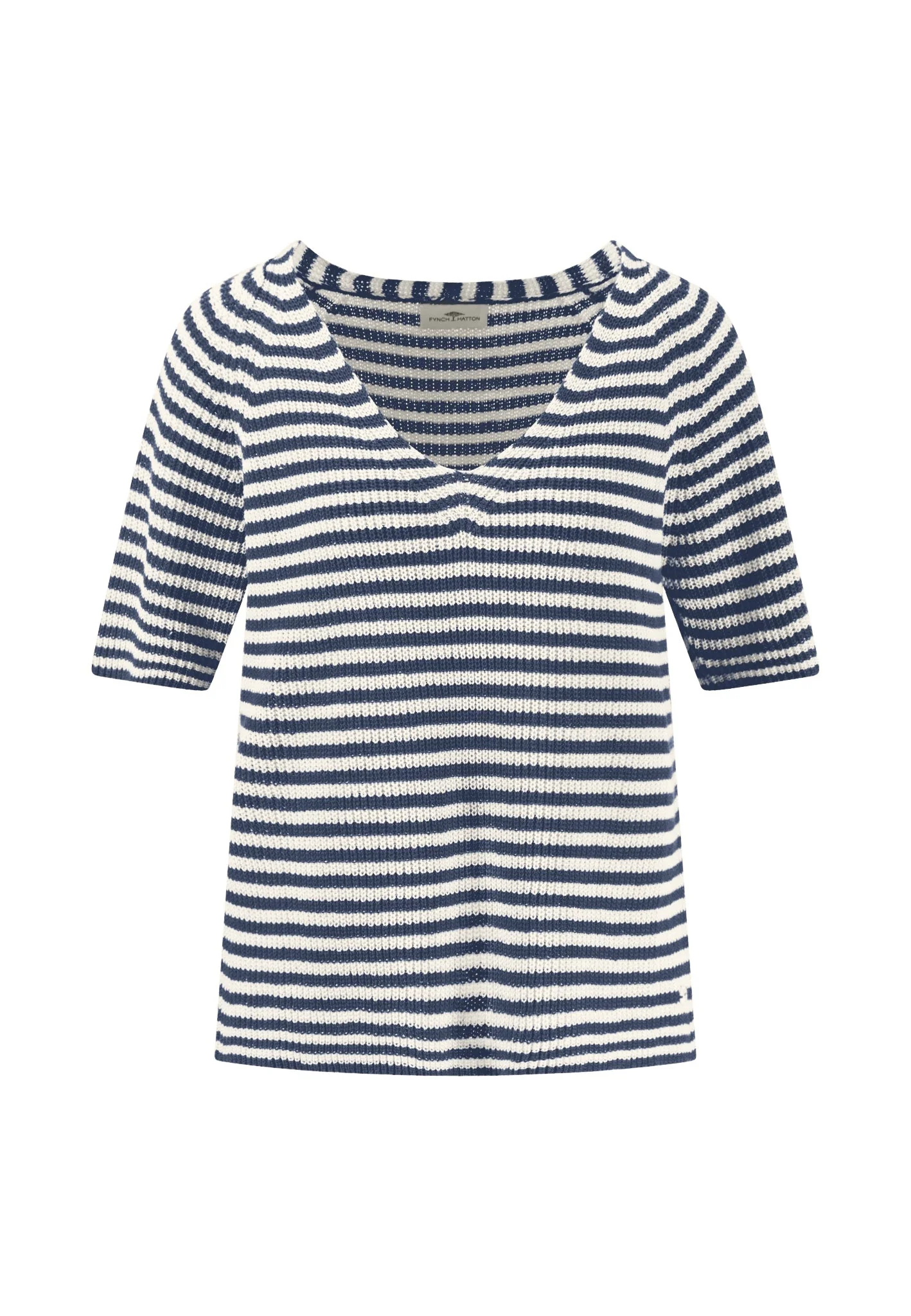 Strickshirt aus Leinen mit Streifenmuster und V-Ausschnitt - Image 9