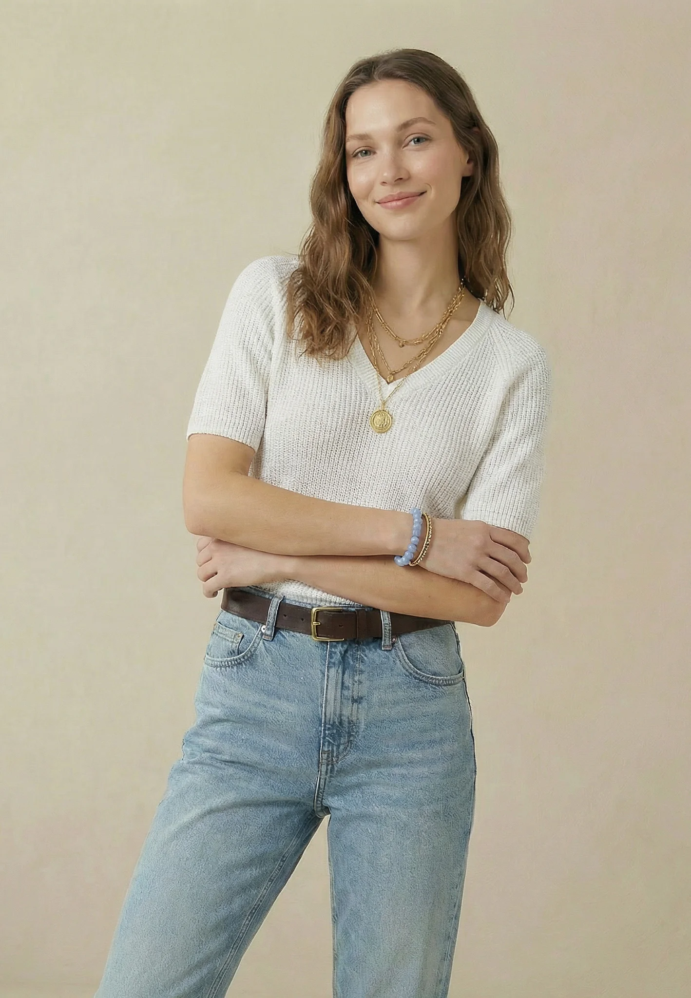Strickshirt aus Leinen mit V-Ausschnitt und Rippstruktur - Image 16