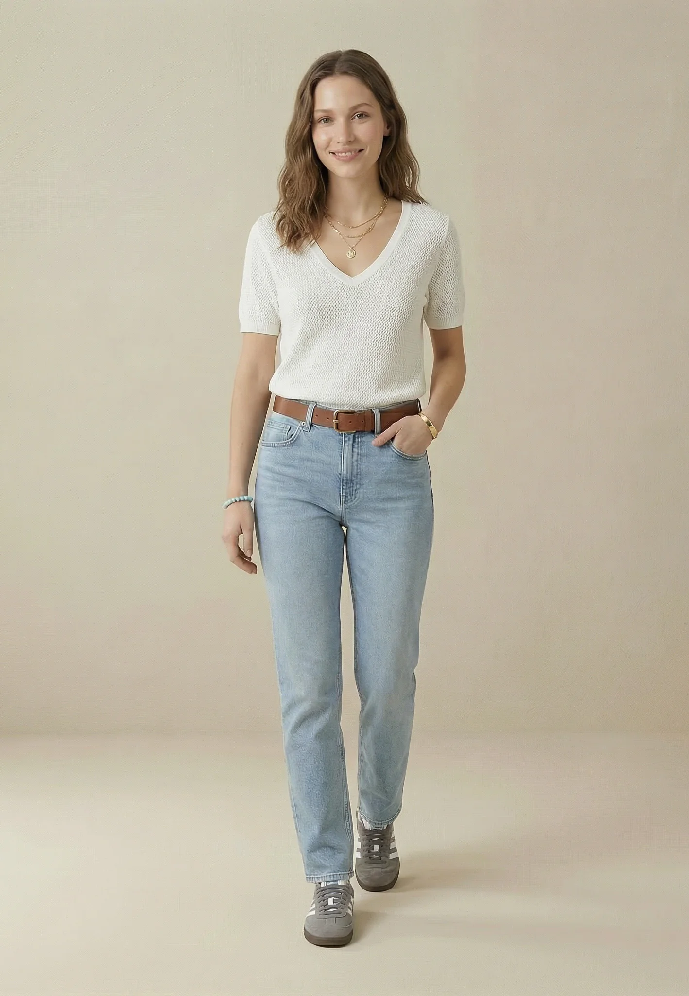 Strickshirt aus Leinen mit V-Ausschnitt und Rippstruktur - Image 18