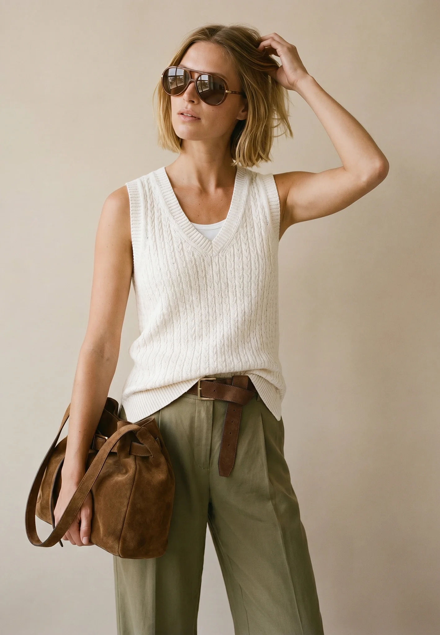 Stricktop aus Baumwoll-Mix mit Zopfmuster