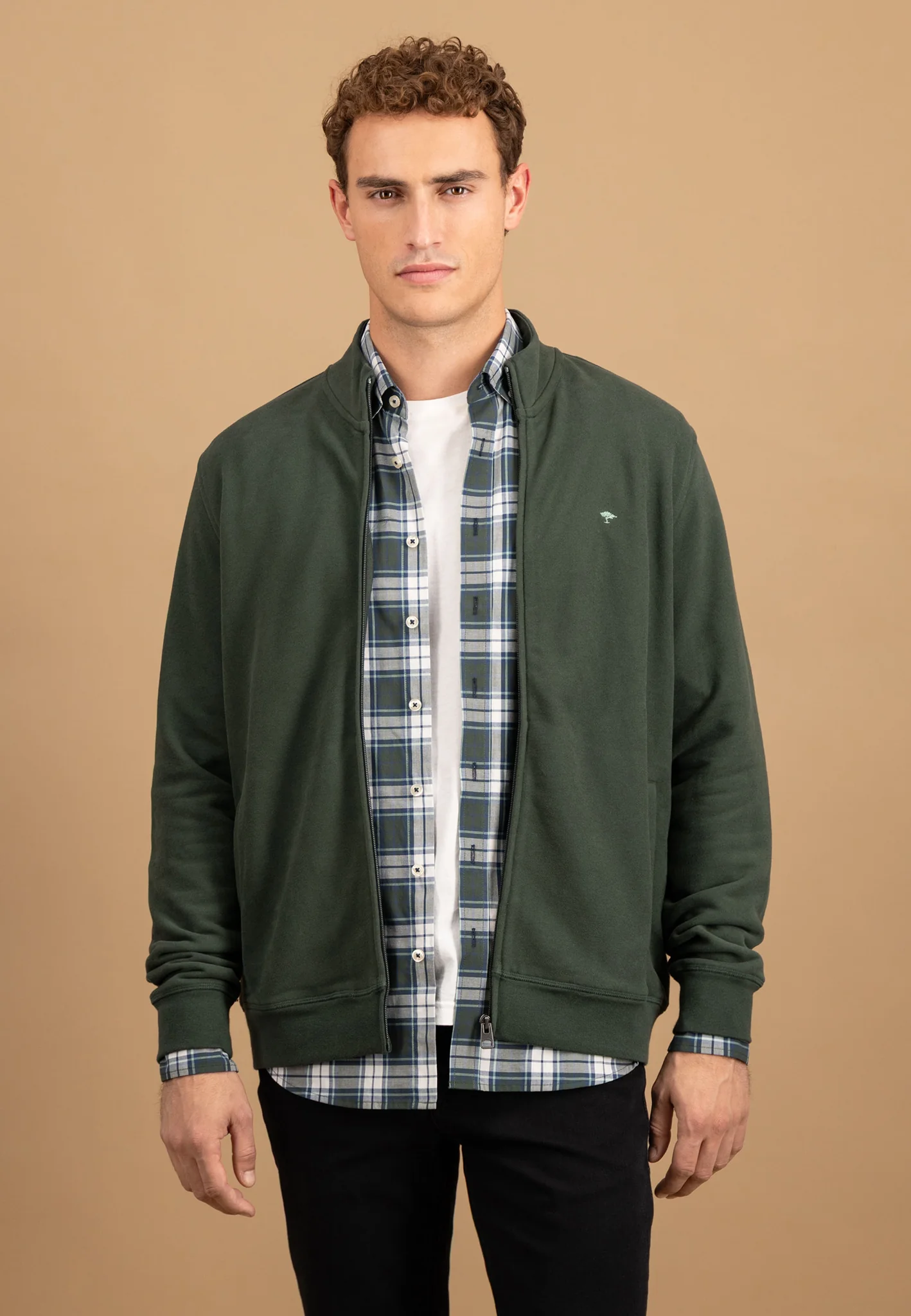 Sweatjacke aus Baumwolle mit Stehkragen und Reißverschluss