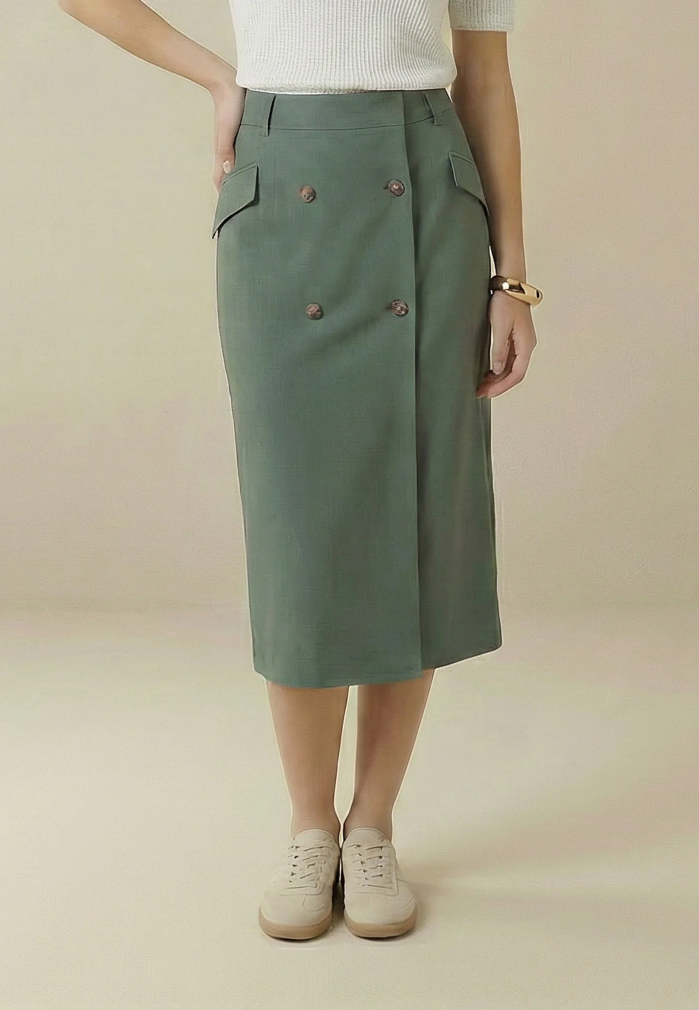 Twillrock aus Polyester-Viskose-Mix mit Knopfdetail